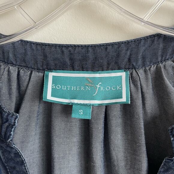 Southern Frock Chambray Shift Mini Dress 3/4 Tie Sleeves Size Small Preppy - Picture 3 of 14